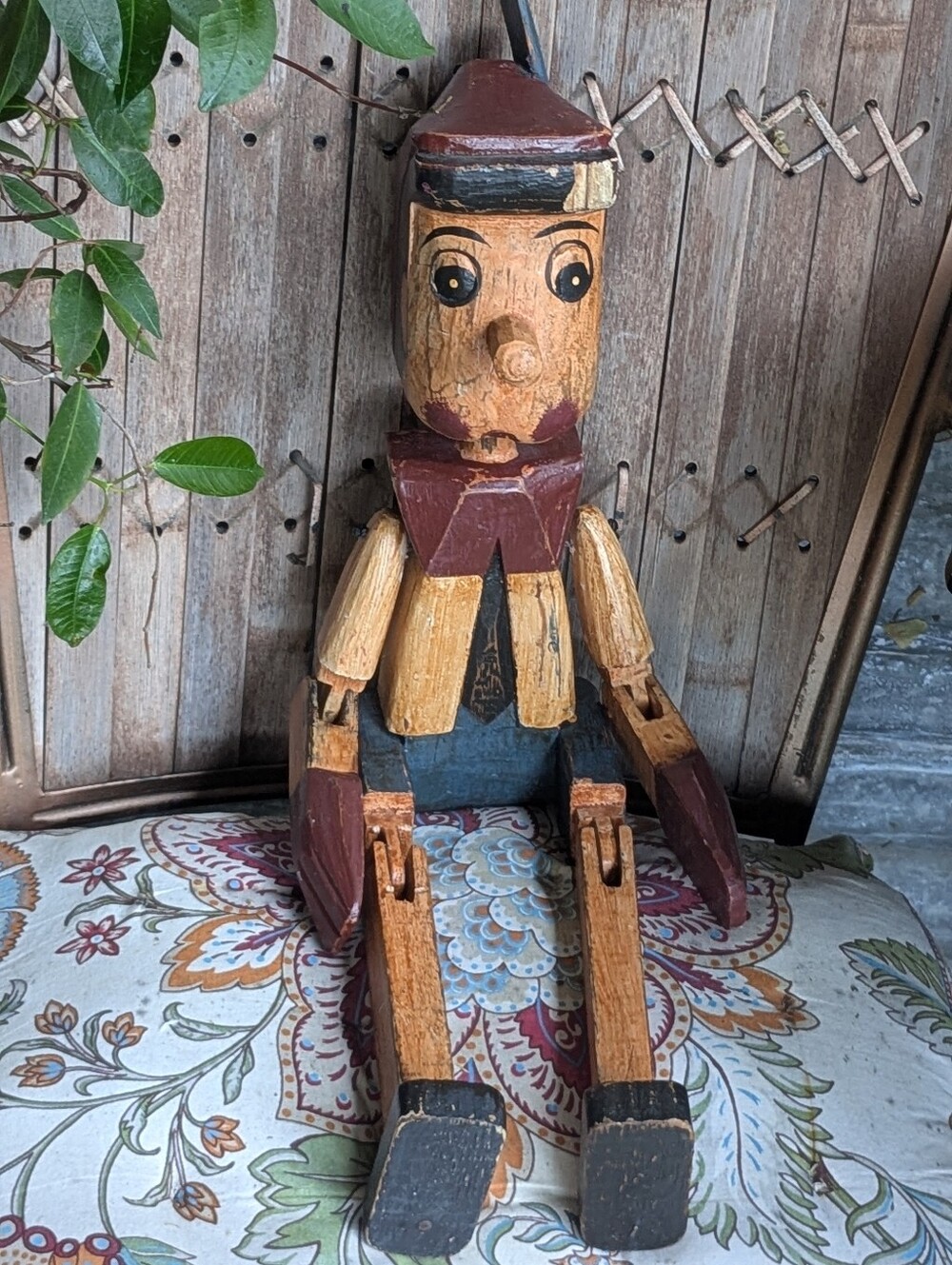 Hand-Carved Wooden Pinocchio Doll - Rustic Brown & Black